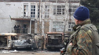 Последствия обстрела Сартаны боевиками в феврале, 2015 года